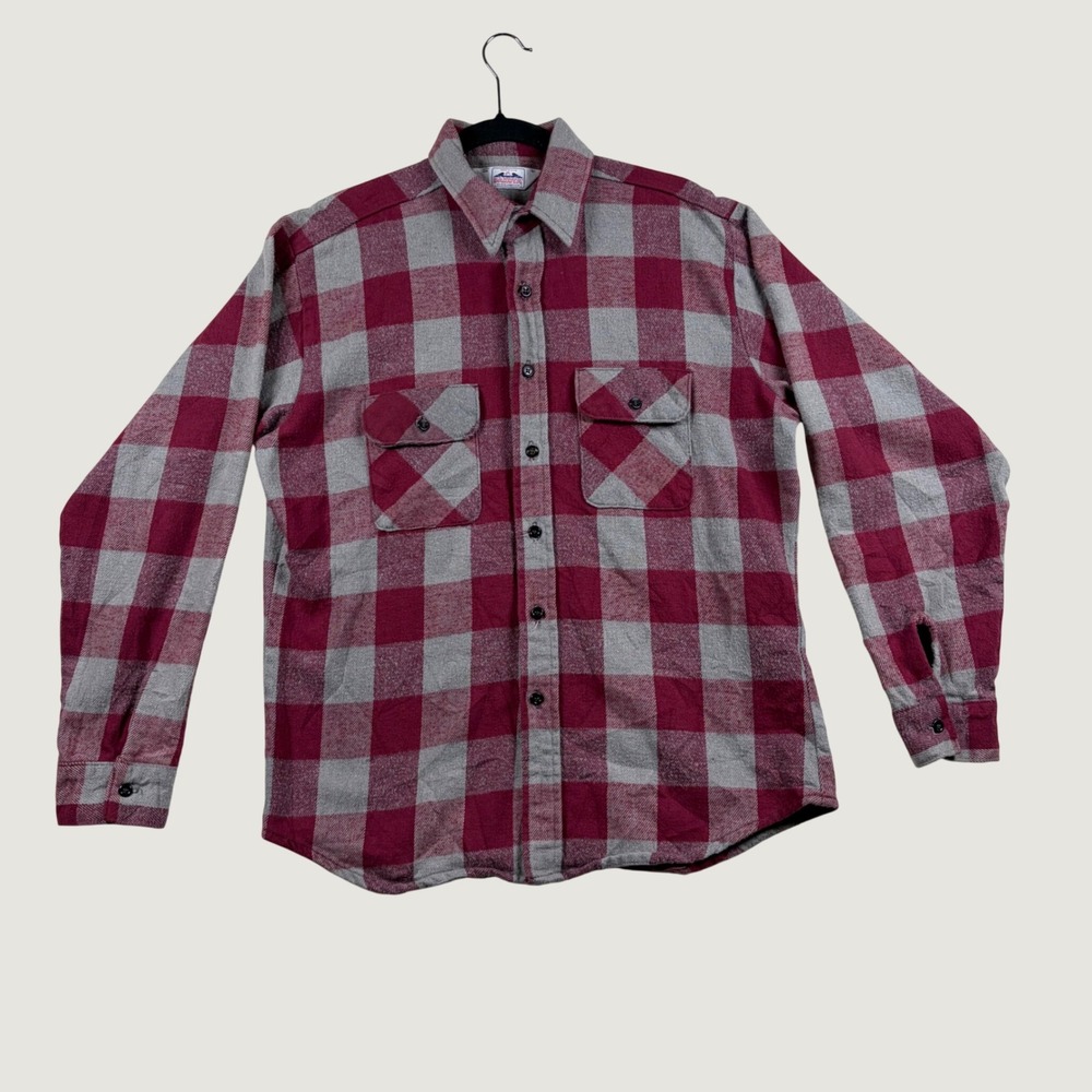 Vtg Dakota Flannel Shirt Mens USA Made Buffalo Plaid Heavy Workwear L Red Gray